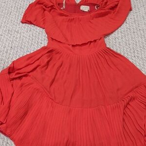 kate spade Red Pleated Off-Shoulder Dress